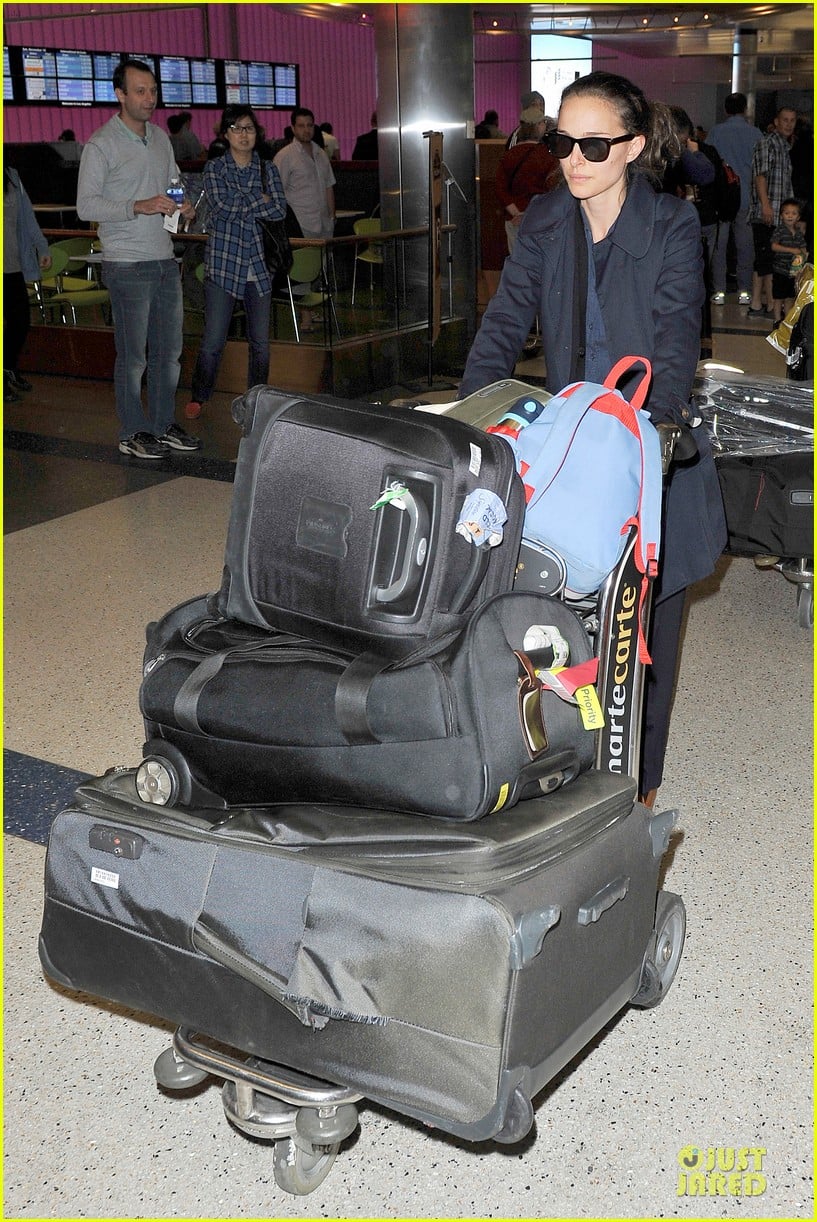 Natalie Portman Baggage Cart Full of Luggage at LAX Airport! Photo