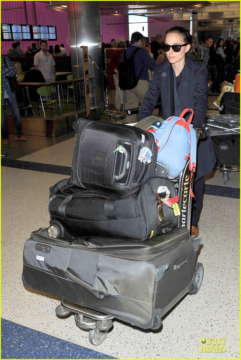 Natalie Portman Baggage Cart Full of Luggage at LAX Airport! Photo