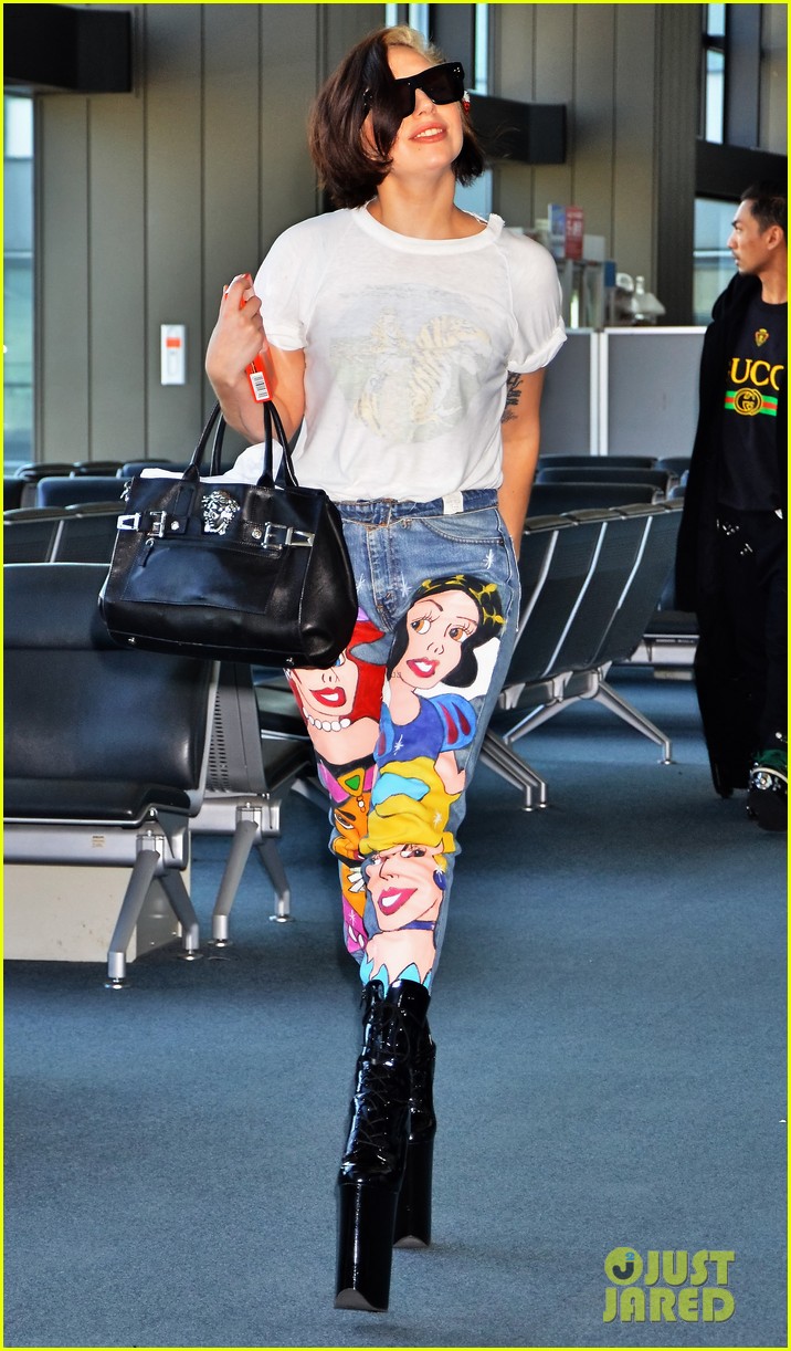 Lady Gaga Shows Off Natural Hair Disney Princess Jeans Photo