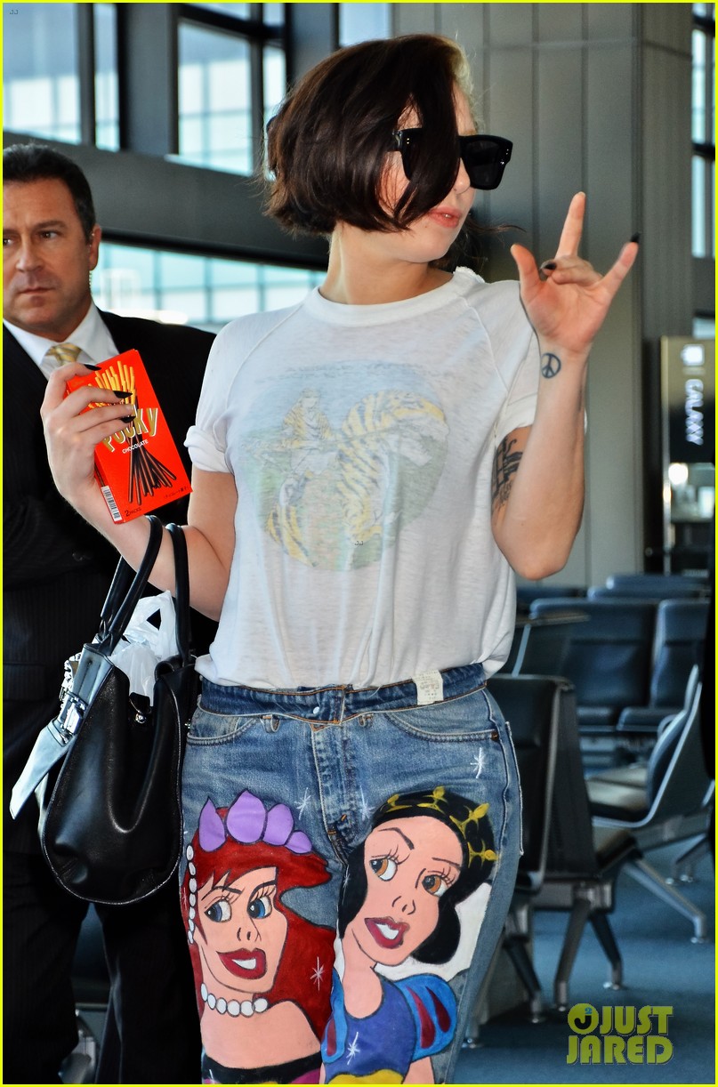 Lady Gaga Shows Off Natural Hair Disney Princess Jeans Photo