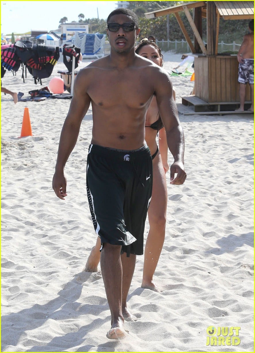 Michael B. Jordan: Shirtless Beach Stroll with Mystery Girl!: Photo