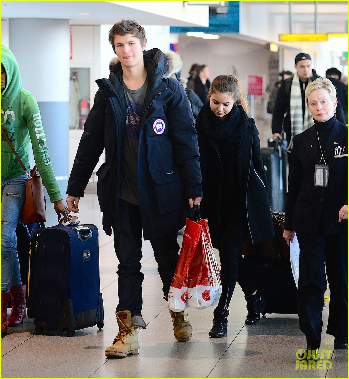 Ansel Elgort Hugs Girlfriend Violetta Komyshan At JFK