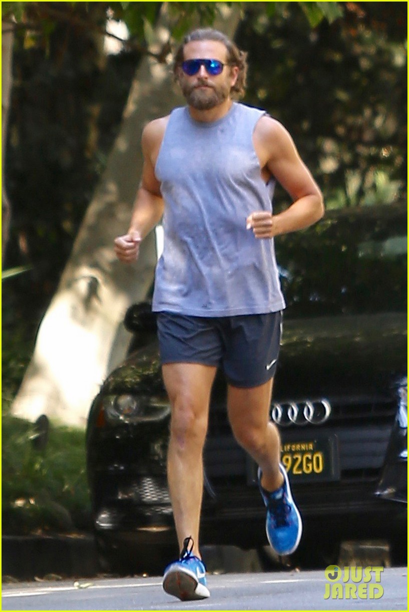 Bradley Cooper Wears Hair In A Man Bun For His Morning Run Photo