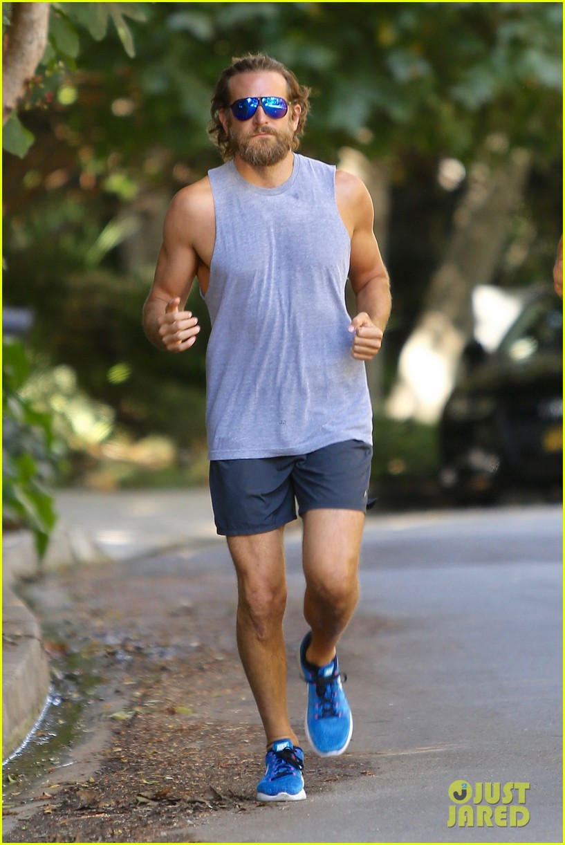 Bradley Cooper Wears Hair In A Man Bun For His Morning Run Photo