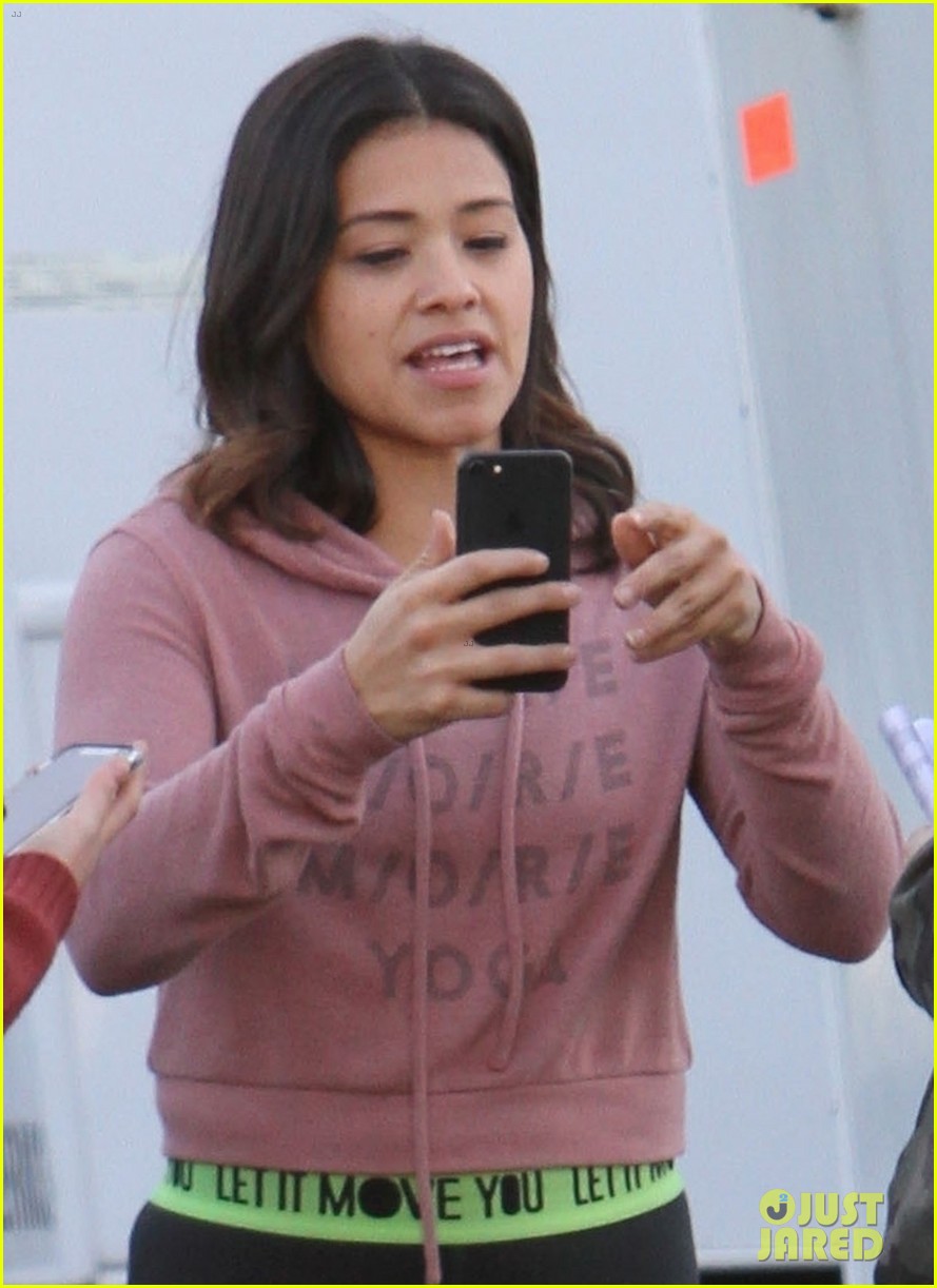 Gina Rodriguez Makes a Phone Call on 'Law & Order SVU' Set Photo
