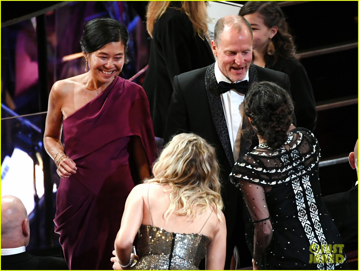 Woody Harrelson Shares a Hug With Best Supporting Actor Winner Sam