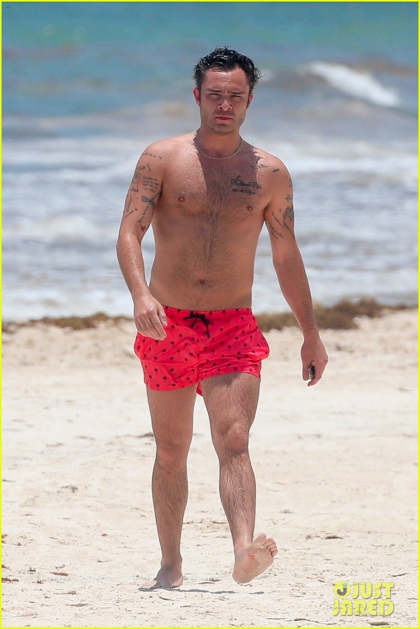 Shirtless Ed Westwick Hits the Beach in Short Shorts: Photo 4083574