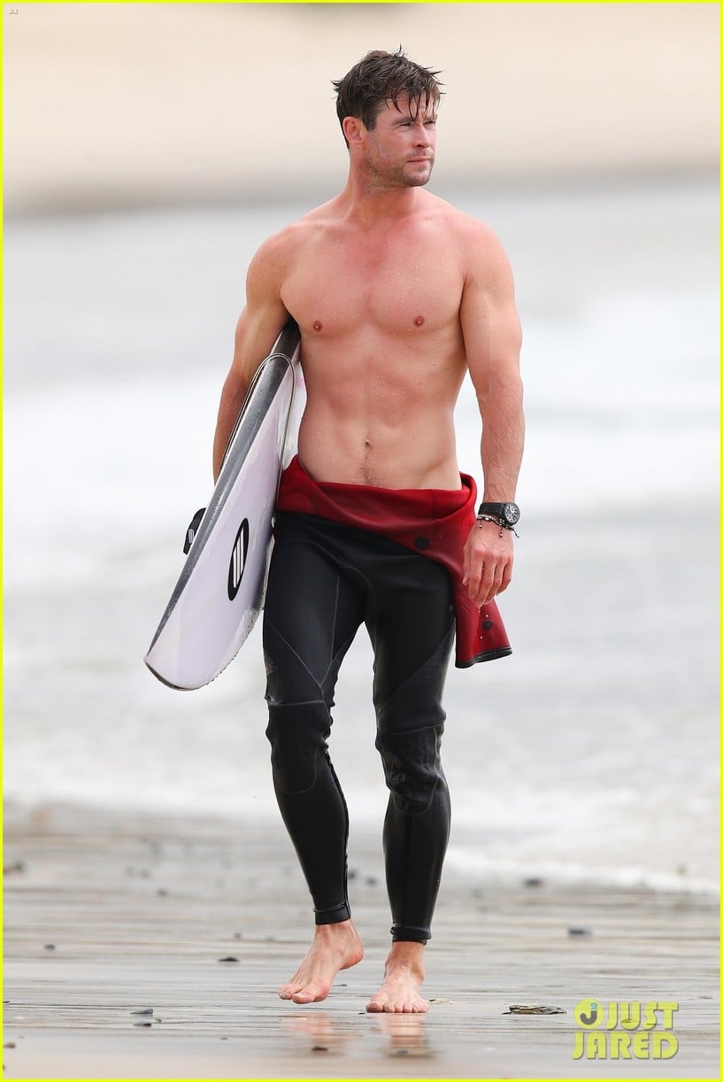 Chris Hemsworth Flaunts His Chiseled Abs With Brother Liam 