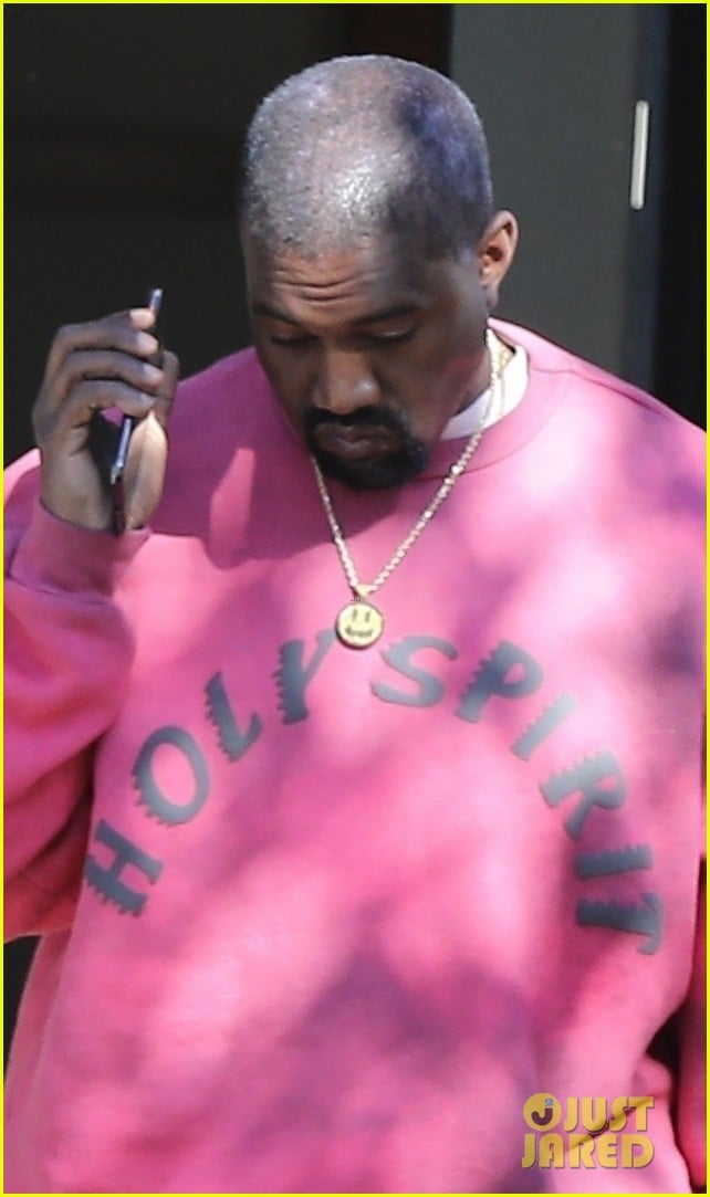 Kanye West Rocks Bright Pink Outfit for Day at the Office Photo