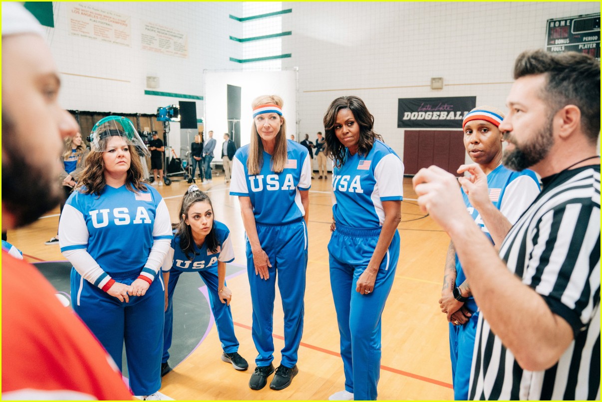 Michelle Obama & James Corden Face Off in a CelebrityFilled Dodgeball Match Watch Now! Photo