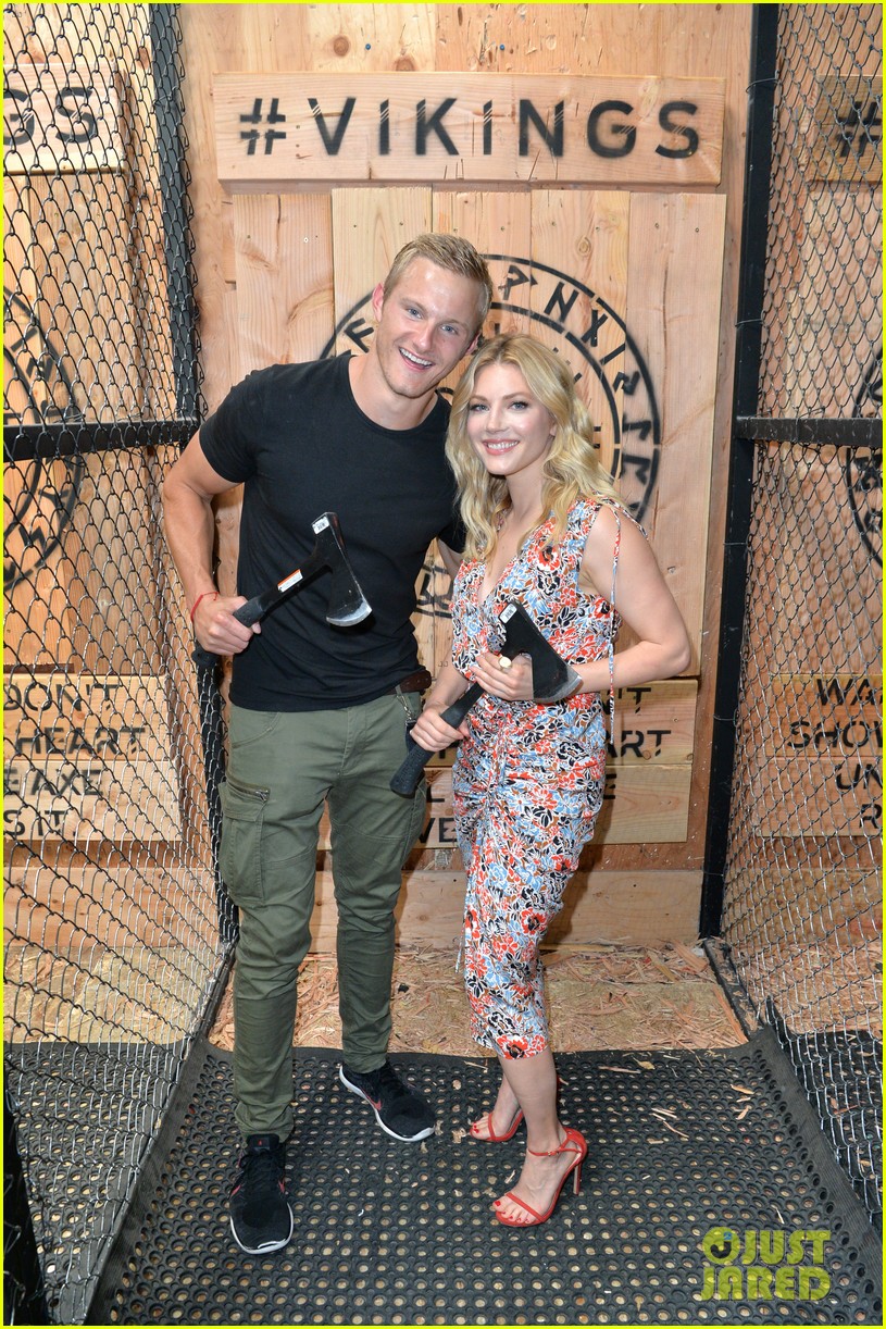 'Vikings' Stars Alexander Ludwig & Katheryn Winnick Throw Axes at Comic