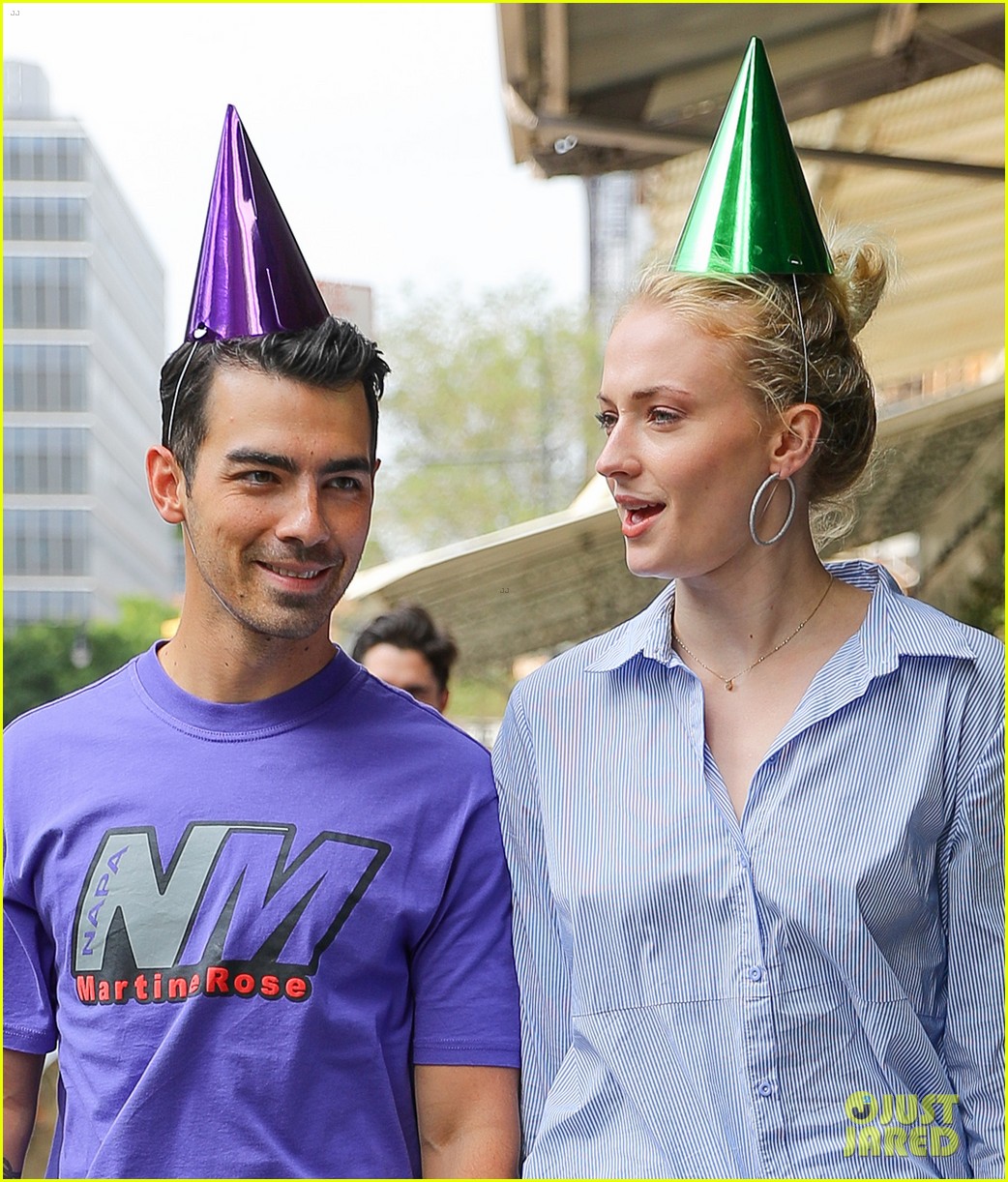 Joe Jonas & Sophie Turner Wear Party Hats at Birthday Lunch in New York