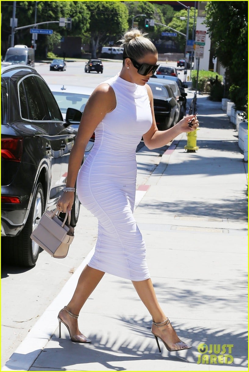 Khloe Kardashian Wears a Skintight White Dress to Lunch in Beverly