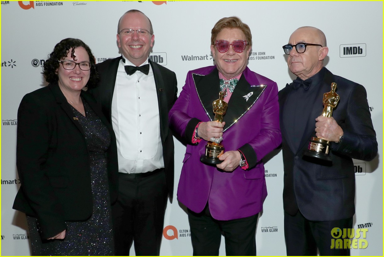 Elton John Brings His Oscar to His AIDS Foundation Viewing Party