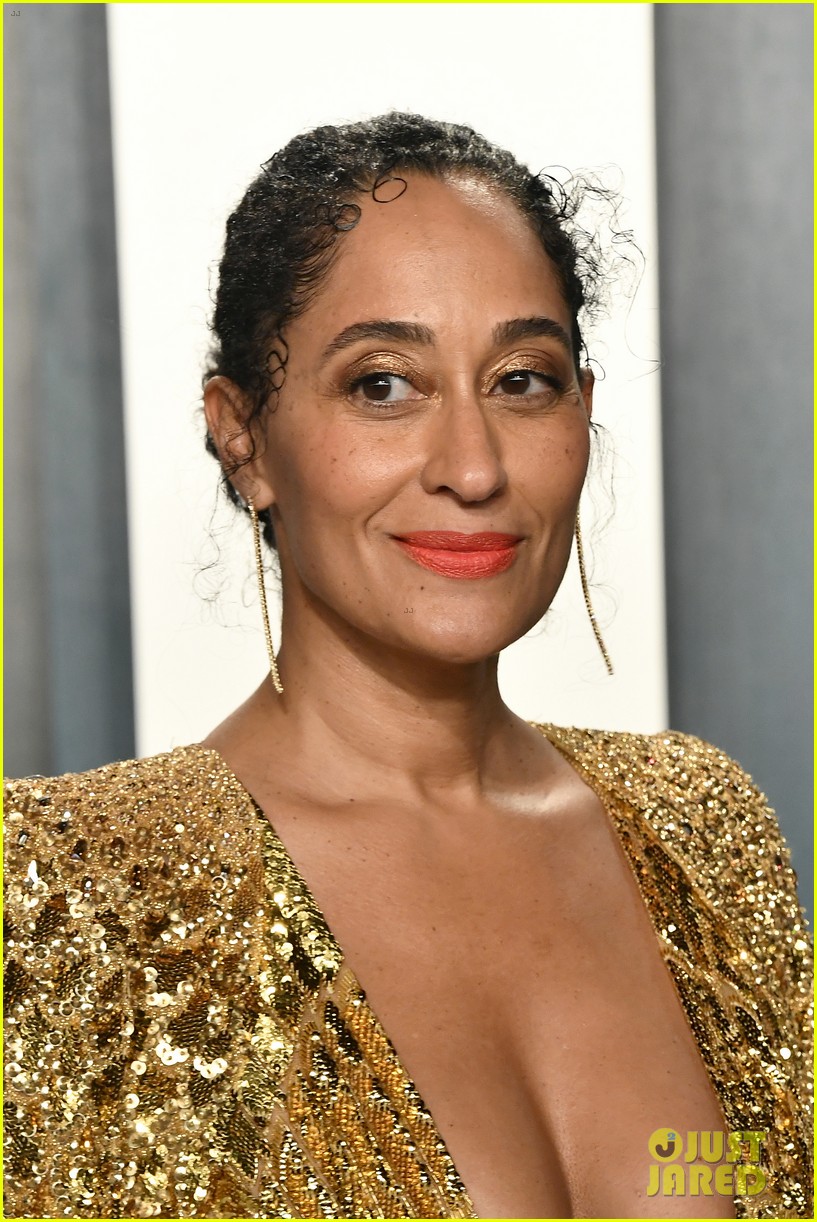 Tracee Ellis Ross Twirls Around in Gold Cape at Vanity Fair's Oscar