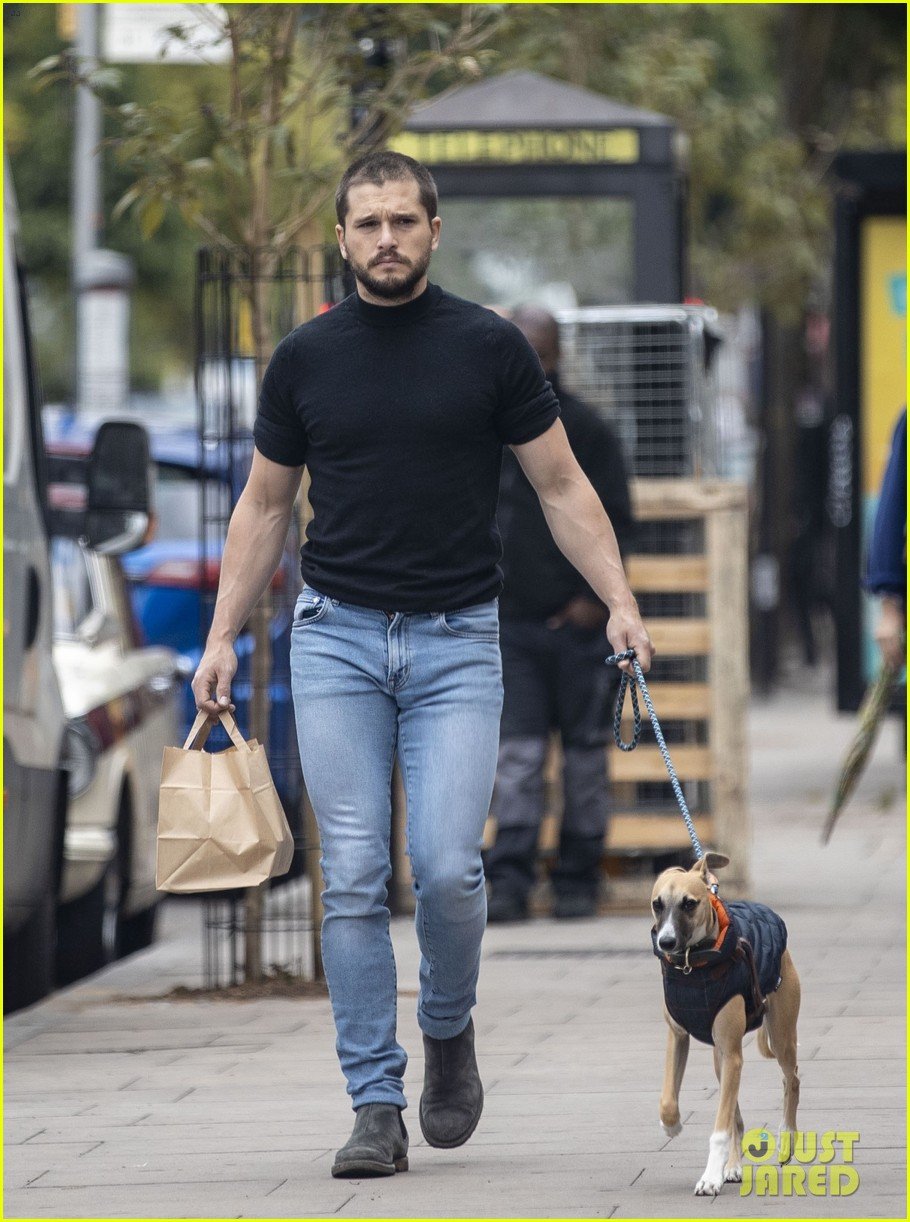 Kit Harington Debuts a New Buzz Cut During a Walk with His Dog Photo