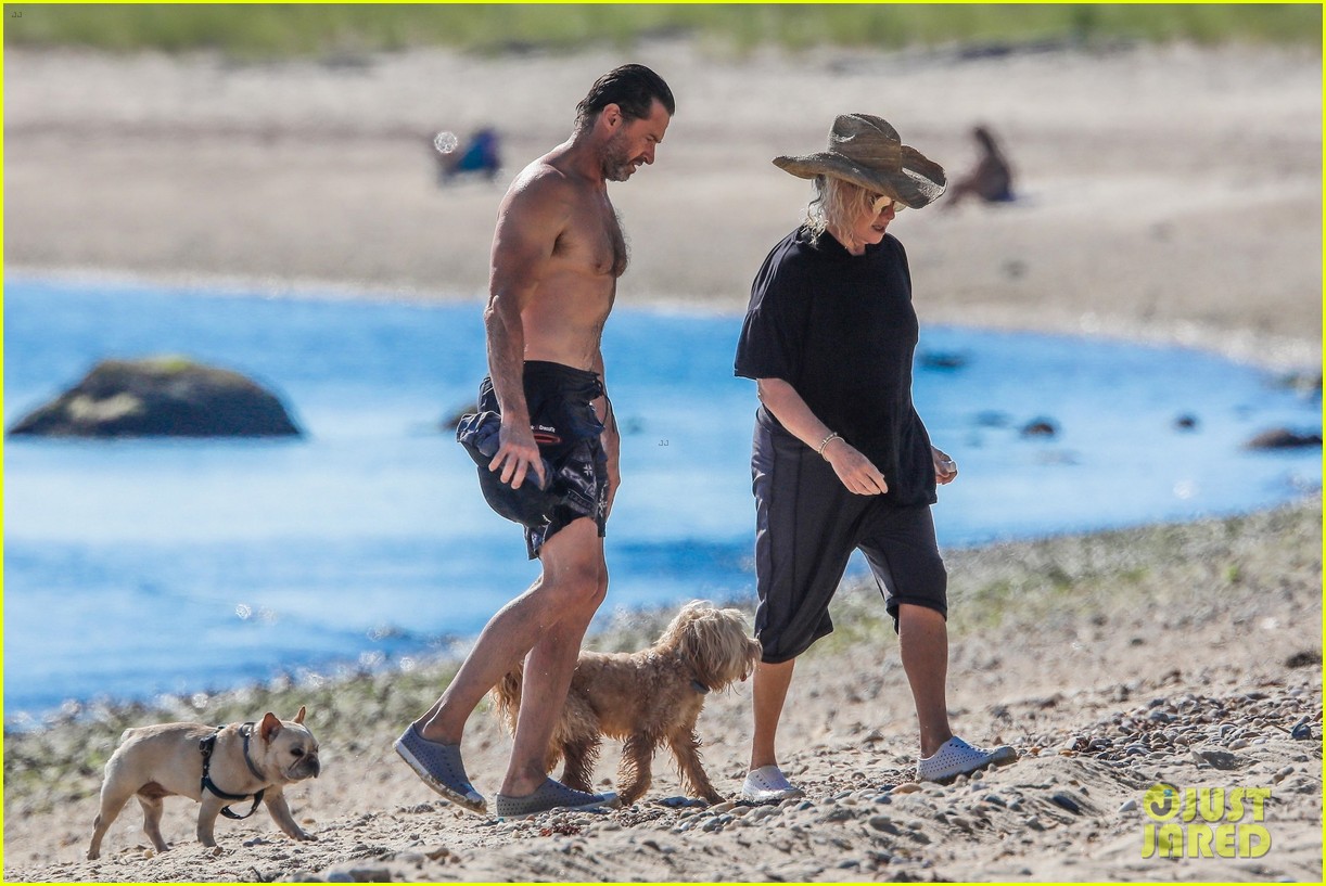 Hugh Jackman Goes Shirtless for Beach Day with Wife