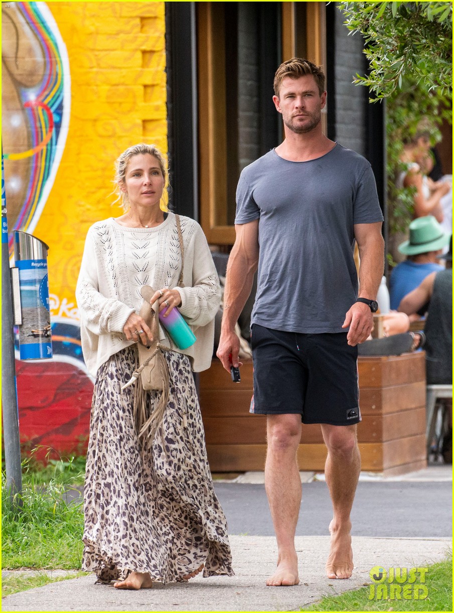 Chris Hemsworth Goes Barefoot While Leaving a Restaurant with Wife Elsa