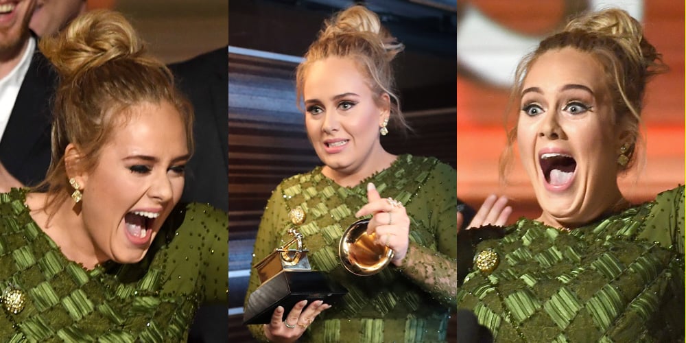 Adele Breaks Grammys Album of the Year Statue in Half! (Photos)