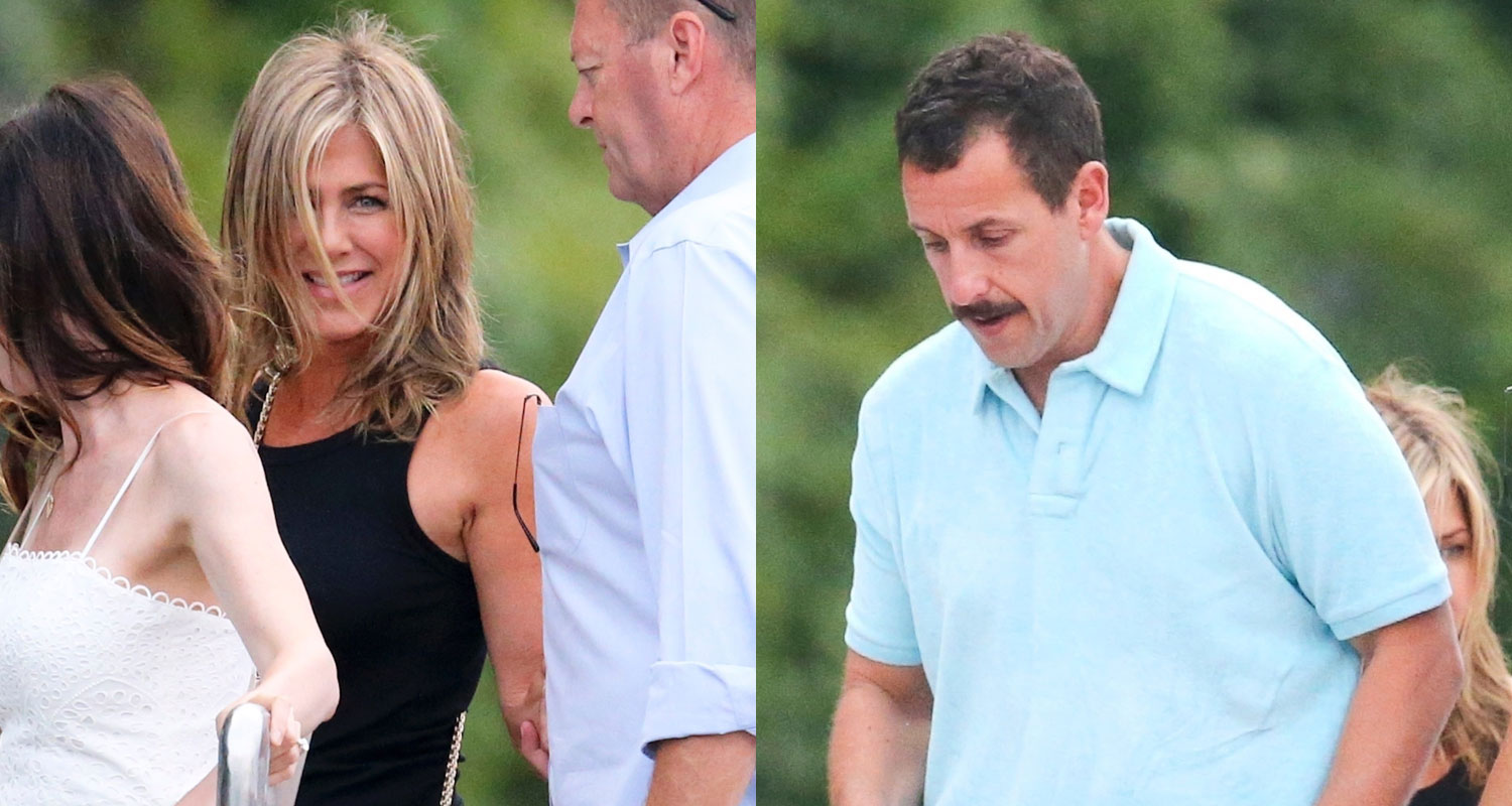 Jennifer Aniston & Adam Sandler Visit George & Amal Clooney at Lake