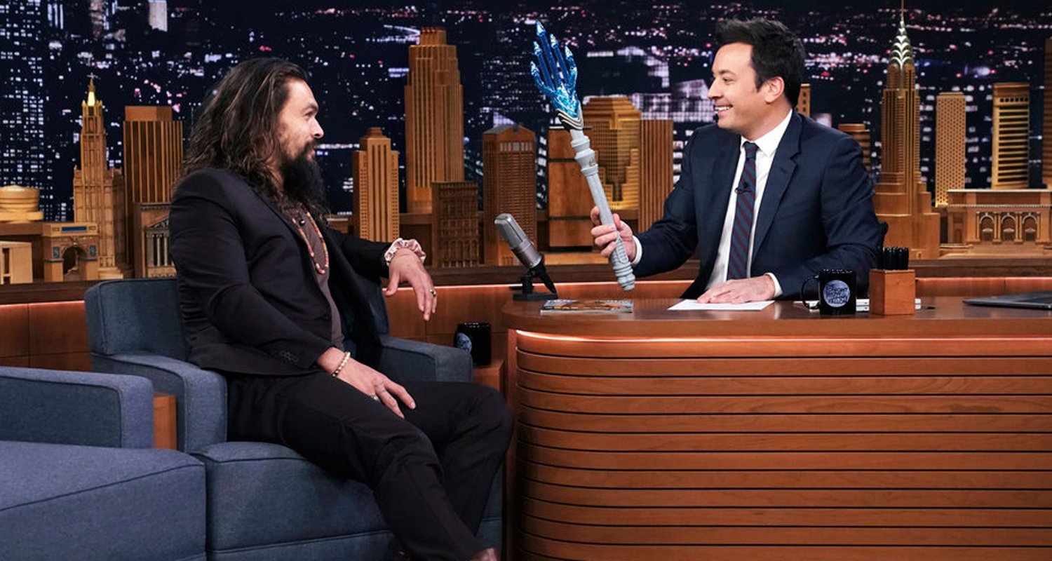 Jason Momoa & Jimmy Fallon Face Off in Trident Throwing Contest Watch