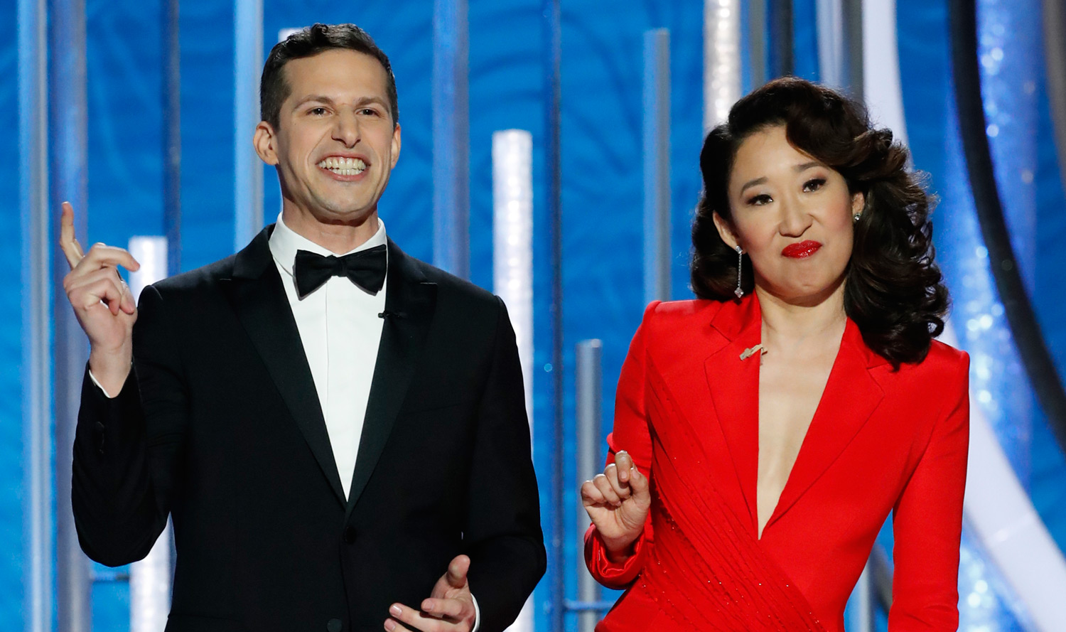 Andy Samberg & Sandra Oh Dish Out the Nicest Insults During Golden