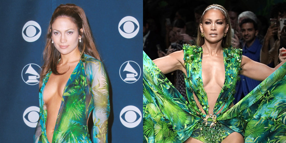 jlo green dress then and now