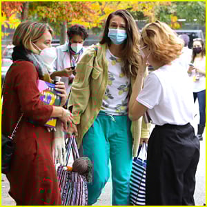 Hilary Duff & Sutton Foster Mask Up While Filming 'Younger' Final
