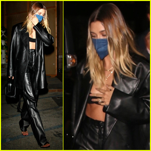 Hailey Bieber Rocks a Leather Look for Dinner in West Hollywood