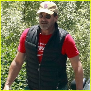 Jon Hamm Soaks Up the Sunny Weather While Taking His Dog for a Walk